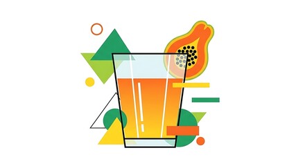 Refreshing Papaya Juice in a Glass with Abstract Geometric Shapes.
