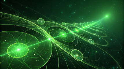 Abstract green glowing energy particles and light trails