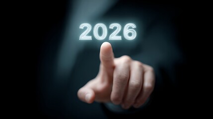 Futuristic Hand Pointing Glowing Digital Year Display