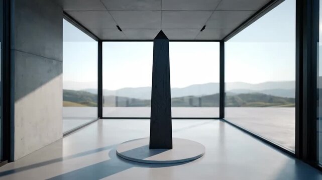 Modern structure with minimalist design and mountain background view