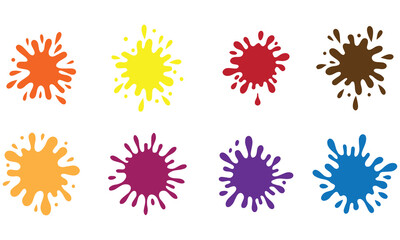 Obraz premium Vibrant paint splashes vector set with multi-color ink blots perfect for design, digital art, backgrounds, and creative print projects.