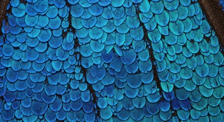 Vibrant blue iridescent scales on butterfly wing creating beautiful pattern