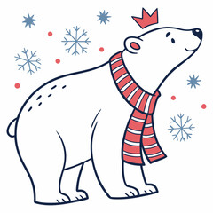 Charming SVG of a Funny Polar bear featuring with a tiny crown, styled in a Winter theme with Winter Wonderland hues