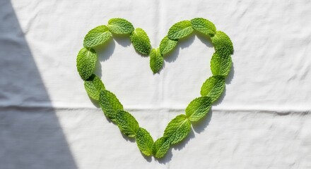 A Heart Composed Of Fresh Mint Leaves Symbolize Love And Natural Aromatherapy