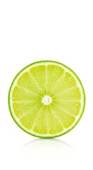 A vibrant green lime wheel, perfectly cut and ready for cocktail decoration, isolated against a bright white background ,refreshment ,wheel ,juicy