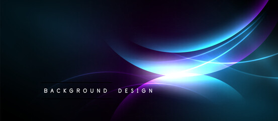Abstract background features flowing lines, vibrant blues, purples, white glow. Modern design element for digital projects.