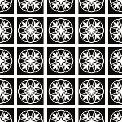 Seamless fabric pattern, Bohemian, Black, White, Floral, Geometric, Antique, Native American, Fabric, Black background 