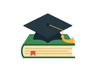 Graduation cap sitting on top of a book isolated on transparent background