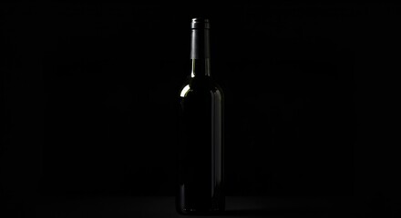 An elegant dark green bottle of mature red wine, likely from an estate vineyard, standing ready for consumption and celebration ,harvest ,cluster ,mature