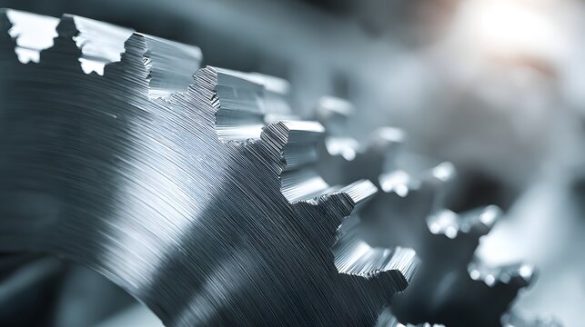 Detailed close-up of interlocking metal gears in a complex industrial machine. - Powered by Adobe