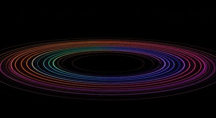 Colorful abstract concentric waves spreading across a dark surface, symbolizing universal movement and powerful radiating kinetic energy flow ,sound ,technology ,design