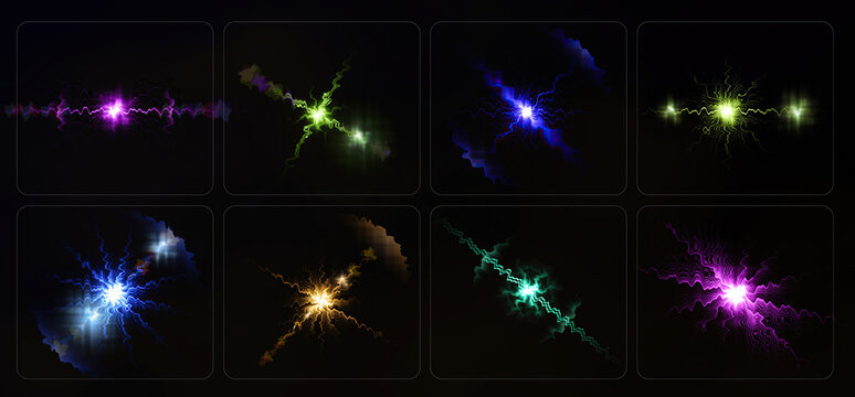 Collection of colorful lens flares and light effects on a dark background