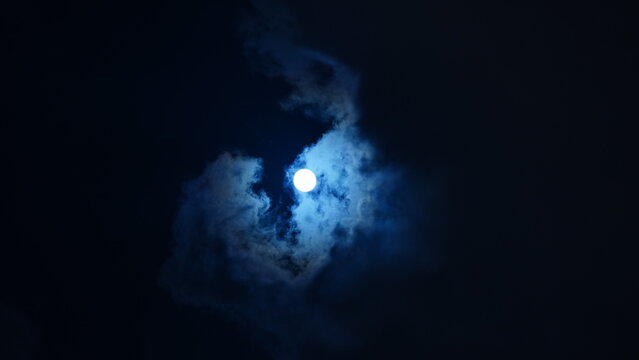 The moon night view with the round and white moon in the sky
