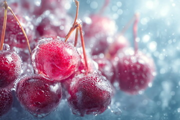 Melting cherry on a blue background, painting. 