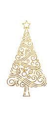 Golden Swirling Christmas Tree Illustration