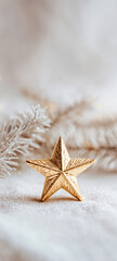 Glittery Star Ornament on Snowy Surface