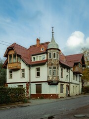 An abandoned German-built house in the Kaliningrad region at noon.