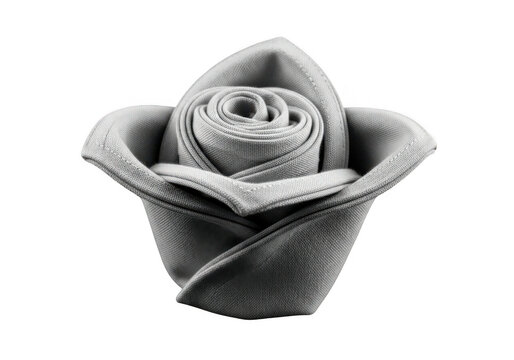 Gray rose folded napkin isolated on transparent background for elegant table setting and decoration