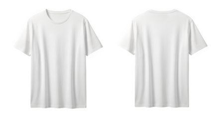 Two white oversized t shirts front and back view for mockup isolated on transparent background