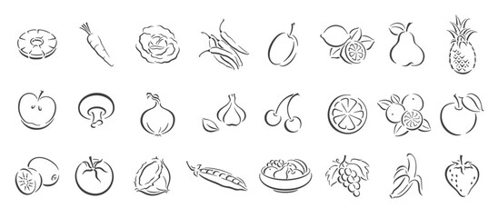 drawn fruit vegetables icons