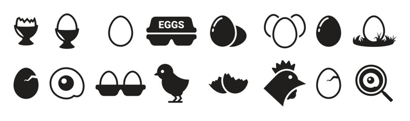 egg icons set black on a white background 
