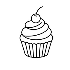 Minimal line art cupcake with smooth frosting layers. Perfect for bakery branding, menu designs, icons, and food illustrations.