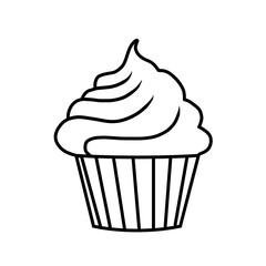 Stylized line art cupcake with clean swirl frosting. Suitable for stickers, bakery branding, menu elements, and minimalist dessert graphics.