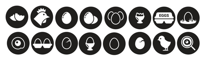 egg icons set white on a black background