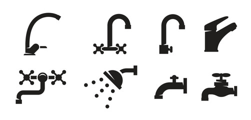 faucet icons set black on a white background 