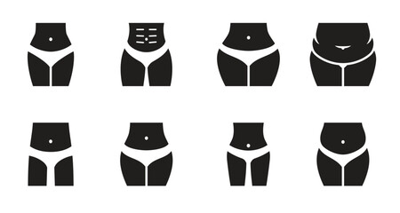  female body shapes black on a white background