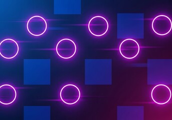 Futuristic Geometric Arrangement with Glowing Circles and Square Accents
