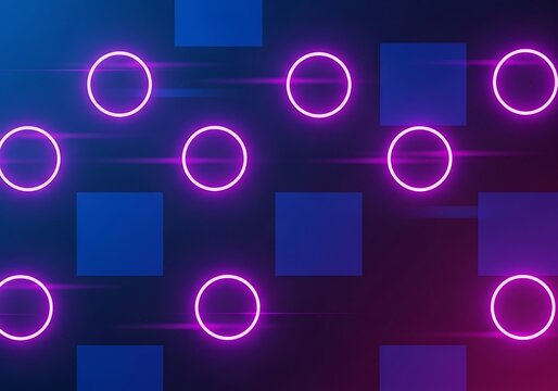 Futuristic Geometric Arrangement with Glowing Circles and Square Accents