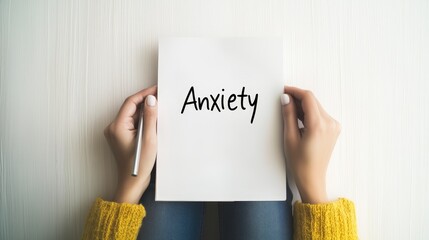 Vulnerable Young Woman Holding Blank Signboard, Expressing Anxiety and Fear About Personal Troubles