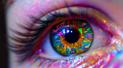 Mesmerizing kaleidoscope eye with vibrant geometric patterns and stunning prismatic colors