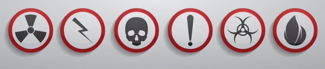  illustration of warning signs in color with shadow 