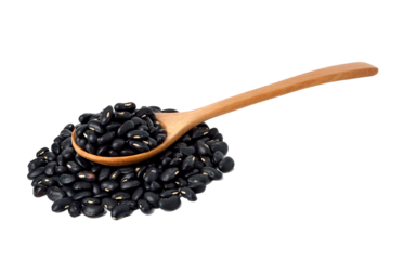 Black beans with wooden spoon transparent png