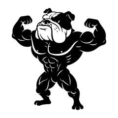 Obraz premium Bulldog dog flexing muscular powerful ripped physique silhouette vector strong gym mascot illustration