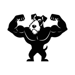 Obraz premium Muscular fox terrier dog flexing arms silhouette vector gym strength mascot illustration