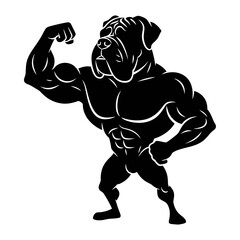 Obraz premium Muscular bulldog flexing arm silhouette vector strong gym fitness bodybuilder mascot design