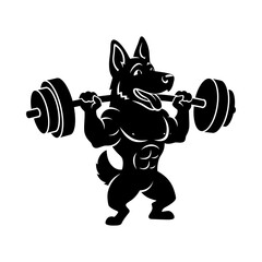 Muscular german shepherd lifting barbell silhouette vector gym fitness power mascot design