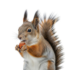 Obraz premium Red squirrel with nut on white background
