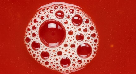 Abstract Macro Photography Of Crimson Liquid With Bubbles Creating Unique Circular Formation