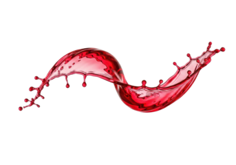 Dynamic elegant splash of vibrant red liquid, drink, frozen intricate wave structure, spherical droplets, transparent background, bright studio light, visual dynamism concept