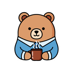 Business bear having coffee break vector icon