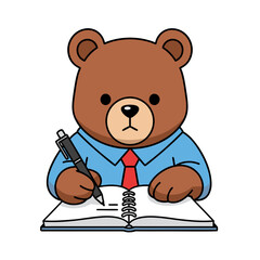 Business bear writing in notebook vector icon