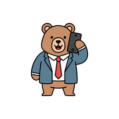 Business bear mascot talking on smartphone icon