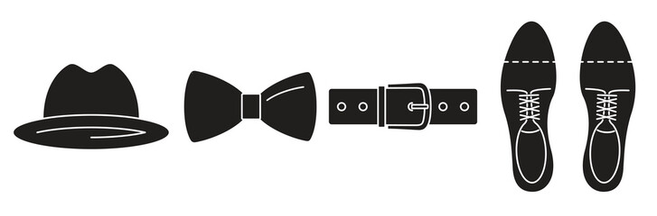 four men s accessories black web icons set 