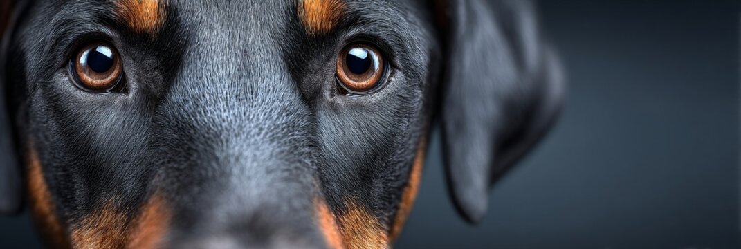 Stunning Close-Up Portrait of a Doberman Pinscher Showcasing Its Intense Gaze and Unique Details - Powered by Adobe