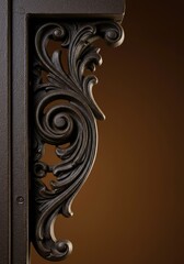 Detailed heavy cast iron architectural ornament displaying traditional handmade scrollwork and abstract designs, isolated against a neutral background ,weathered ,black ,ferrous