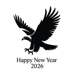 Obraz premium Black and white eagle illustration for happy new year 2026 isolated on white background